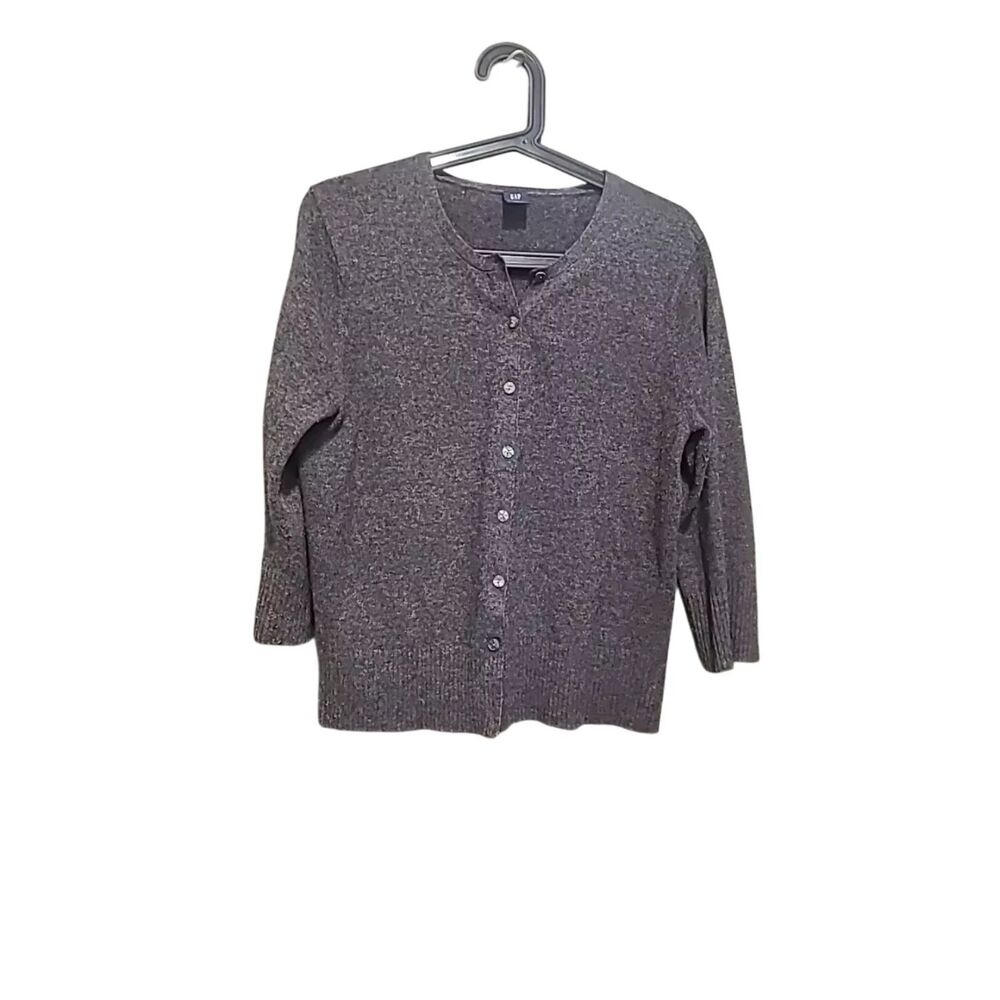 GAP Size L Lambswool Wool Blend Cardigan Sweater Rory Gilmore Vtg Y2K Grey Gray